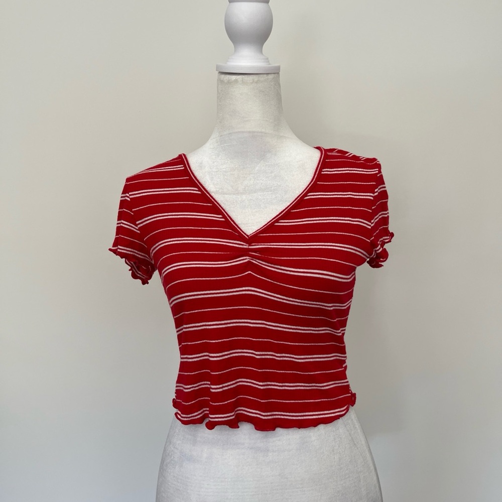 TILT Red and White Fitted Crop T-Shirt